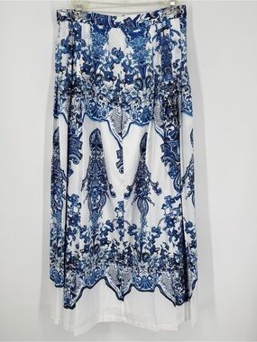 Soft Surroundings Women's Blue White Porcelain Print A-Line Maxi Skirt‎ Small